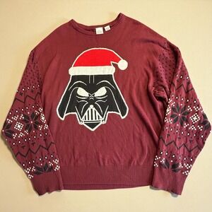 Men's Star Wars Darth Vader Christmas Sweater XL Disney 100 Maroon Fair Isle